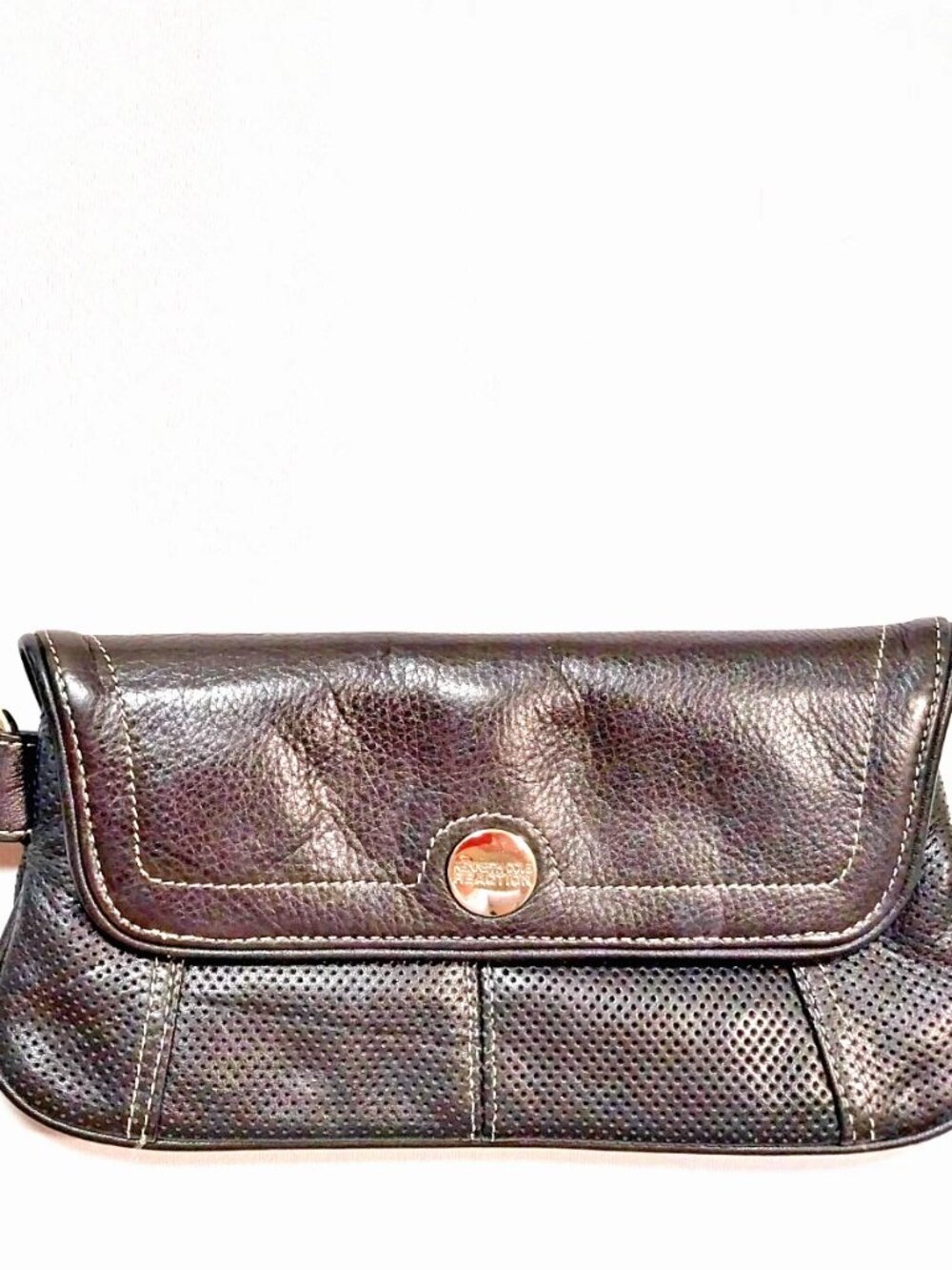 Kenneth Cole Y2K Black Perforated Wristlet Clutch Purse Silver Tone Hardware